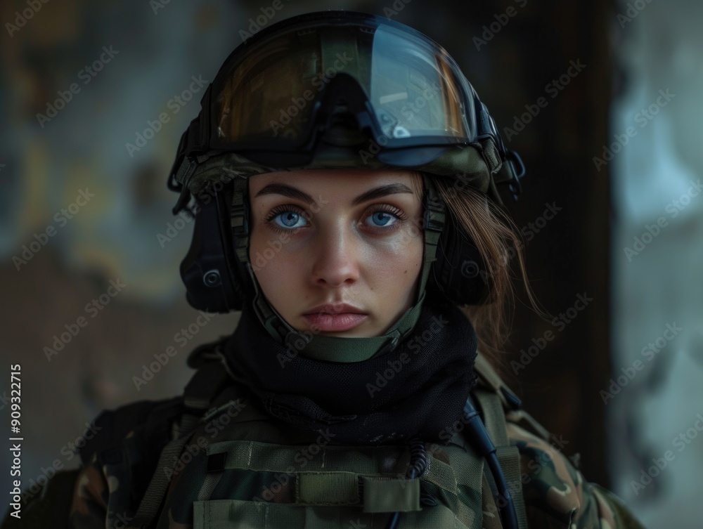 Woman in modern soldier uniform. AI generative. Woman in modern soldier uniform. AI generative.