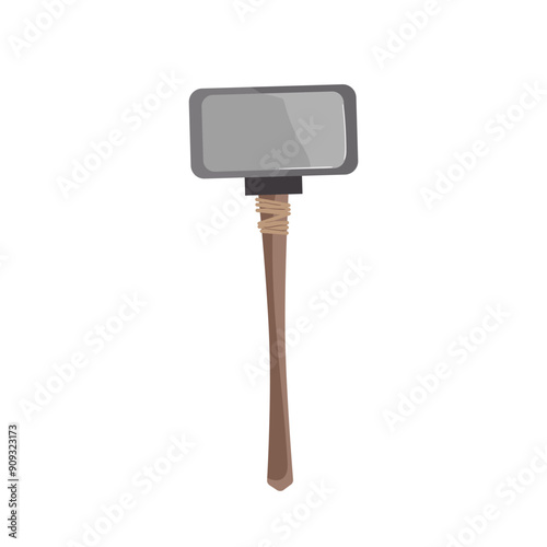 Medieval battle hammer with wooden oak handle epic historic weapon isolated on white background