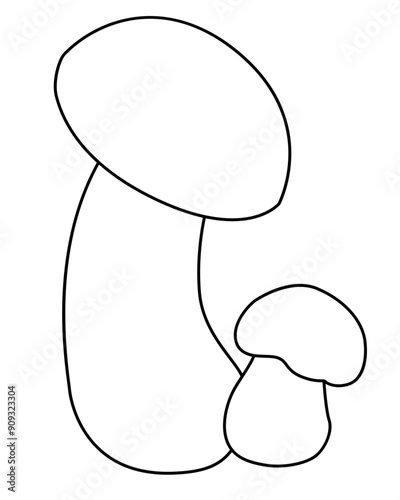 Two porcini mushrooms - vector linear coloring picture with edible forest mushrooms. Outline. Edible mushrooms for logo, sign or coloring book	