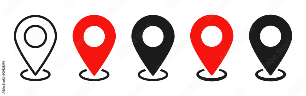 Location icon set, Map pin place marker. location pointer icon symbol in flat style. Red Location pin icon, Navigation sign