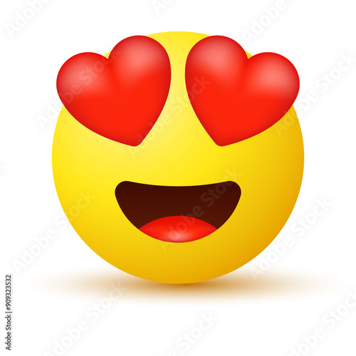Smiley face with heart eyes, Smiling emoticon . happy smiley emoji with hearts, feeling love emotion