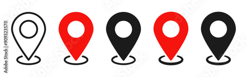 Location icon set, Map pin place marker. location pointer icon symbol in flat style. Red Location pin icon, Navigation sign