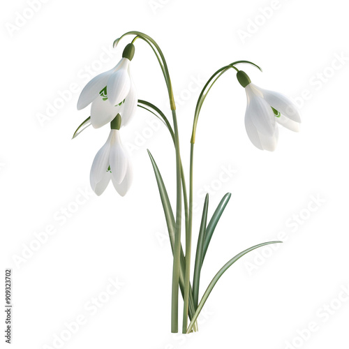 spring snowdrop flowers on white background render 