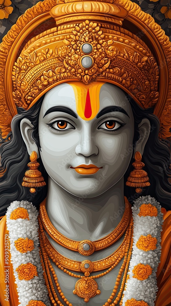 Vivid Portrait of a Hindu Deity with Ornate Details Vivid Portrait of a Hindu Deity with Ornate Details
