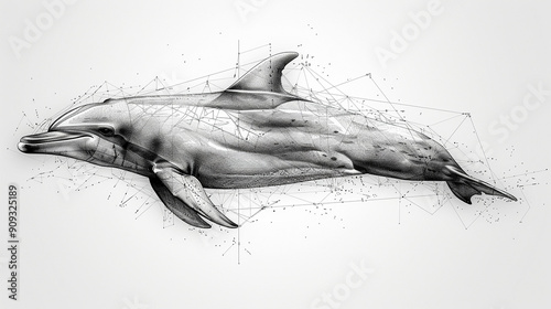 Pencil illustration of a dolphin. photo