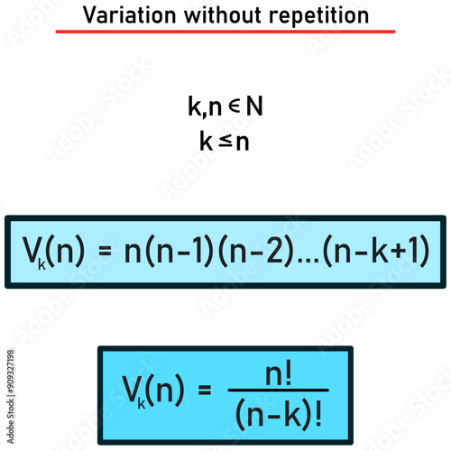 Variation of the kth class from n elements without repetition - formula