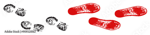 imprints of a bloody leg, foot, shoe. crime ink elements set