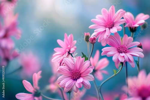 Beautiful pink flowers are blooming in a garden, creating a serene and peaceful atmosphere