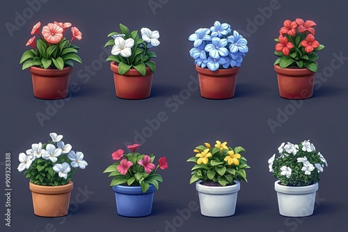 Colorful Potted Flowers on Display