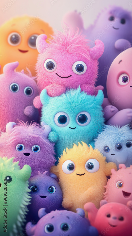 Fototapeta premium phone wallpaper illustration with colorful monster characters