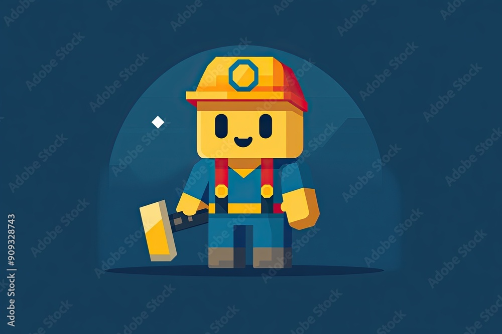 Cartoon-Style Miner Character with Hammer and Helmet Cartoon-Style Miner Character with Hammer and Helmet