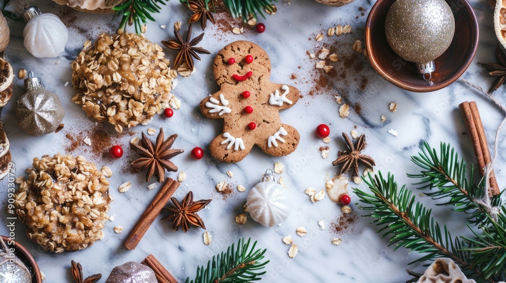 Gingerbread oatmeal breakfast with holiday decor Gingerbread oatmeal breakfast with holiday decor
