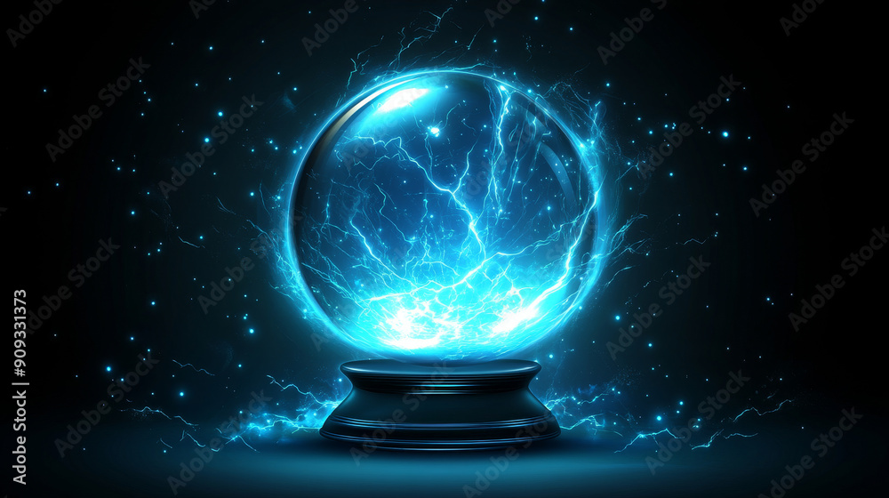 Fototapeta premium **Vector illustration of a glass crystal ball with static discharges, symbolizing prediction and mystical insights.**