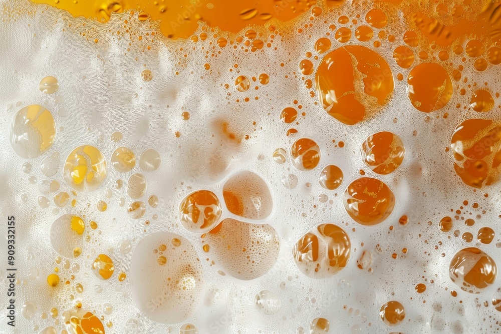 This is a closeup of beer bubbles forming a beer head on top of a glass of beer This is a closeup of beer bubbles forming a beer head on top of a glass of beer