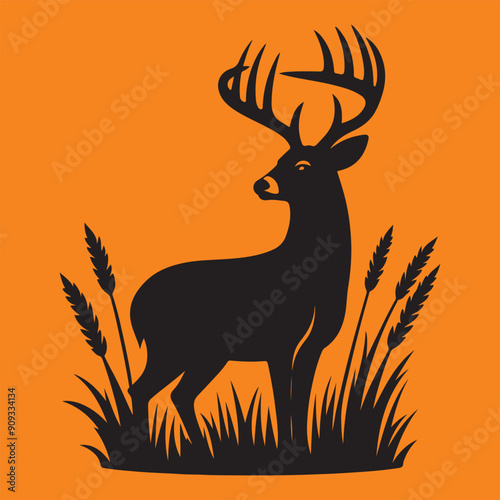 Minimalist black deer icon illustration with an orange background