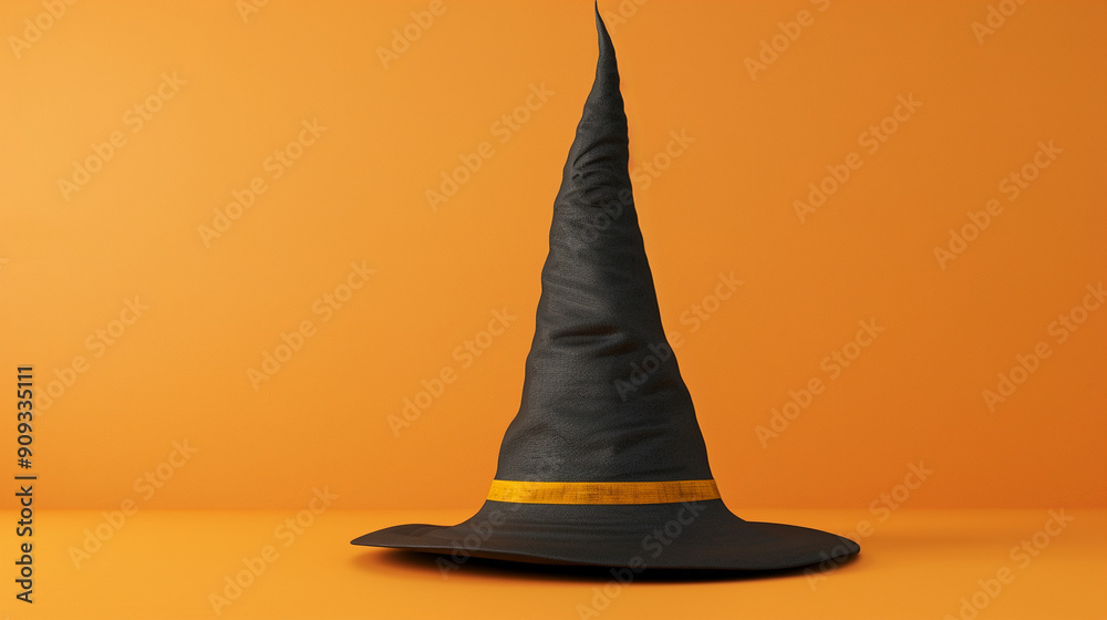 Mystical witch hat for Halloween on an orange background. Mystical witch hat for Halloween on an orange background.
