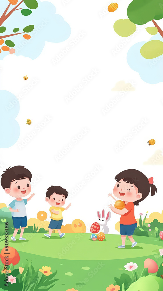 Easter social media background with children and colorful eggs. Easter social media background with children and colorful eggs.
