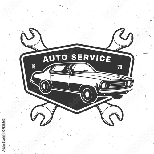 Auto service logo, emblems, badges and icons. Vector. Service car repair, restoration and car club design elements.