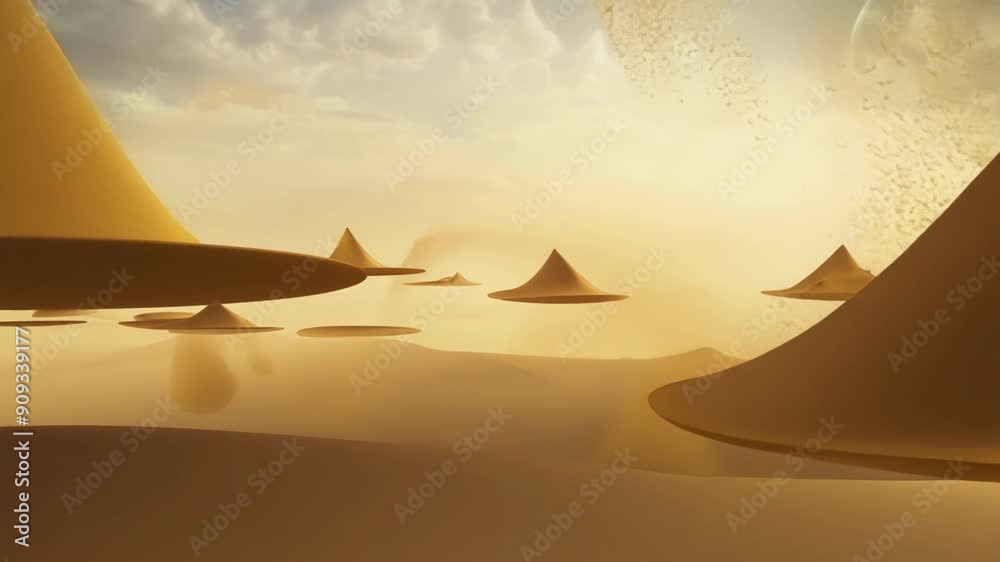 Witness a breathtaking display as swirling sands rise majestically, revealing ancient formations under a dusky sky. Witness a breathtaking display as swirling sands rise majestically, revealing ancient formations under a dusky sky.