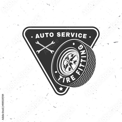 Auto service logo, emblems, badges and icons. Tire fitting. Vector. Service car repair, restoration and car club design elements.