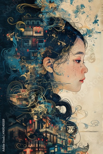 Girl With Cityscape in Her Hair