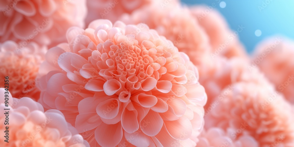 Close-up of delicate peach-colored dahlia flower, with soft petals forming intricate patterns. background is softly blurred, highlighting flower's natural beauty and delicate details. Concept of Close-up of delicate peach-colored dahlia flower, with soft petals forming intricate patterns. background is softly blurred, highlighting flower's natural beauty and delicate details. Concept of