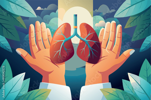 Doctors hands holding human lungs. Medical pulmonological care concept design