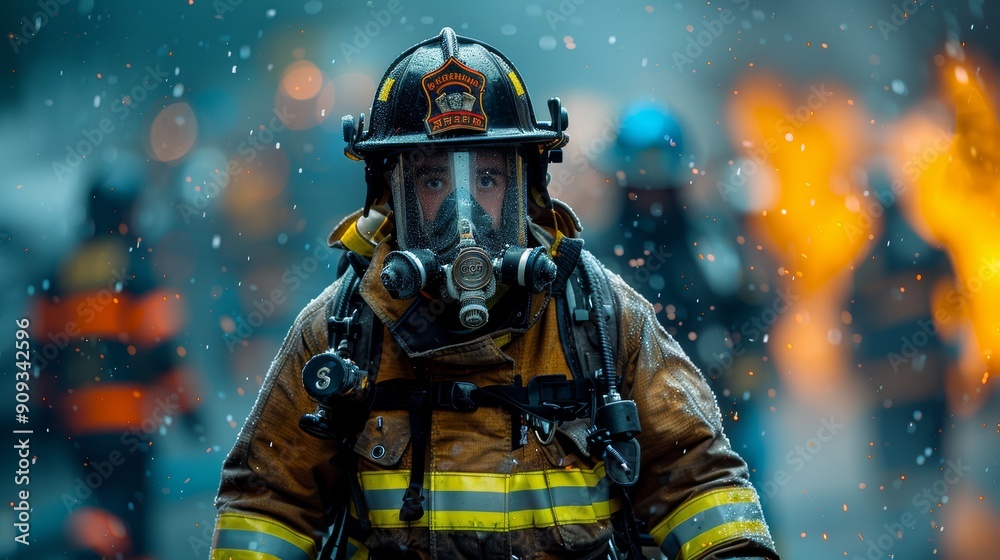 Brave Firefighter Responds to Emergency Call Amidst Flames and Smoke in Urban Setting Brave Firefighter Responds to Emergency Call Amidst Flames and Smoke in Urban Setting