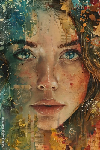 Collage Portrait of a Woman with Blue Eyes
