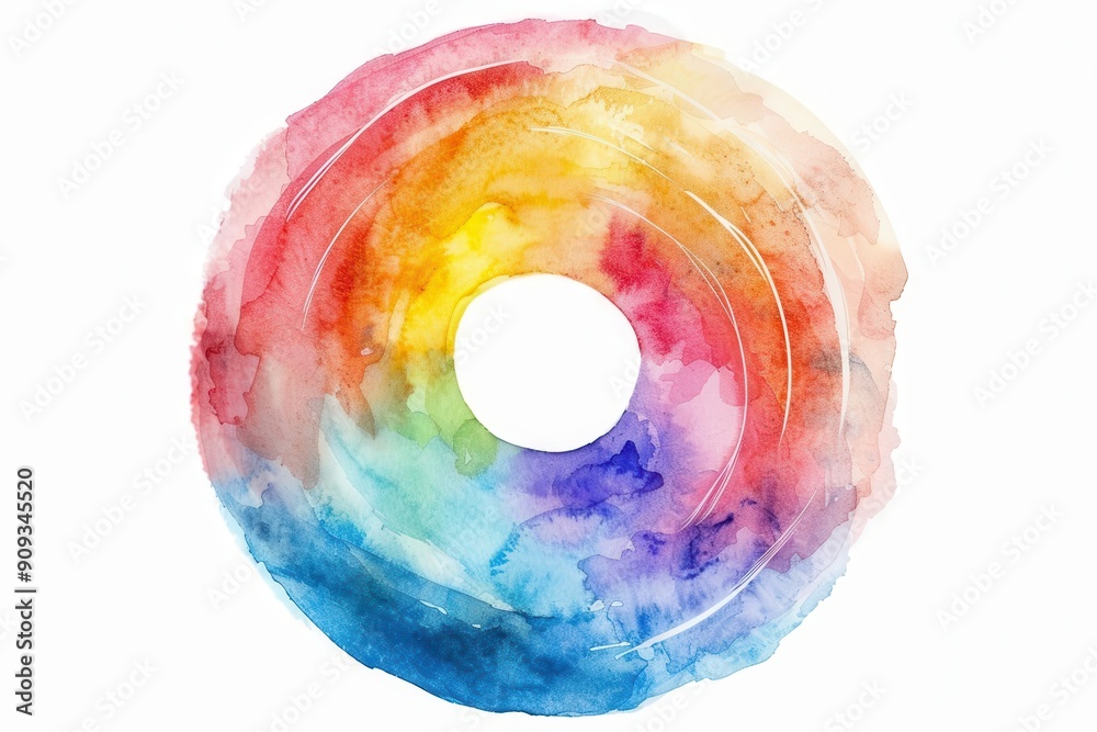 Obraz premium delicate watercolor rainbow circle with soft blending colors creating an ethereal and whimsical effect on white background