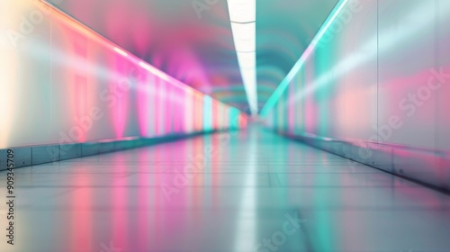 Colorful Modern Tunnel With Neon Lights in Urban Setting at Night Time