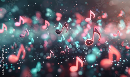 Colorful Music Notes Floating Against a Dark Background During a Joyful Celeb...