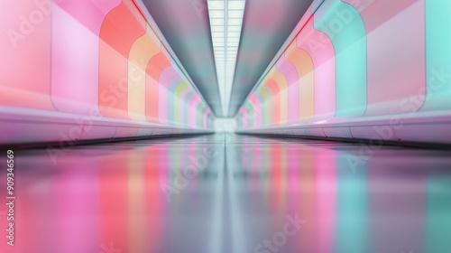 Colorful Modern Tunnel With Neon Lights in Urban Setting at Night Time