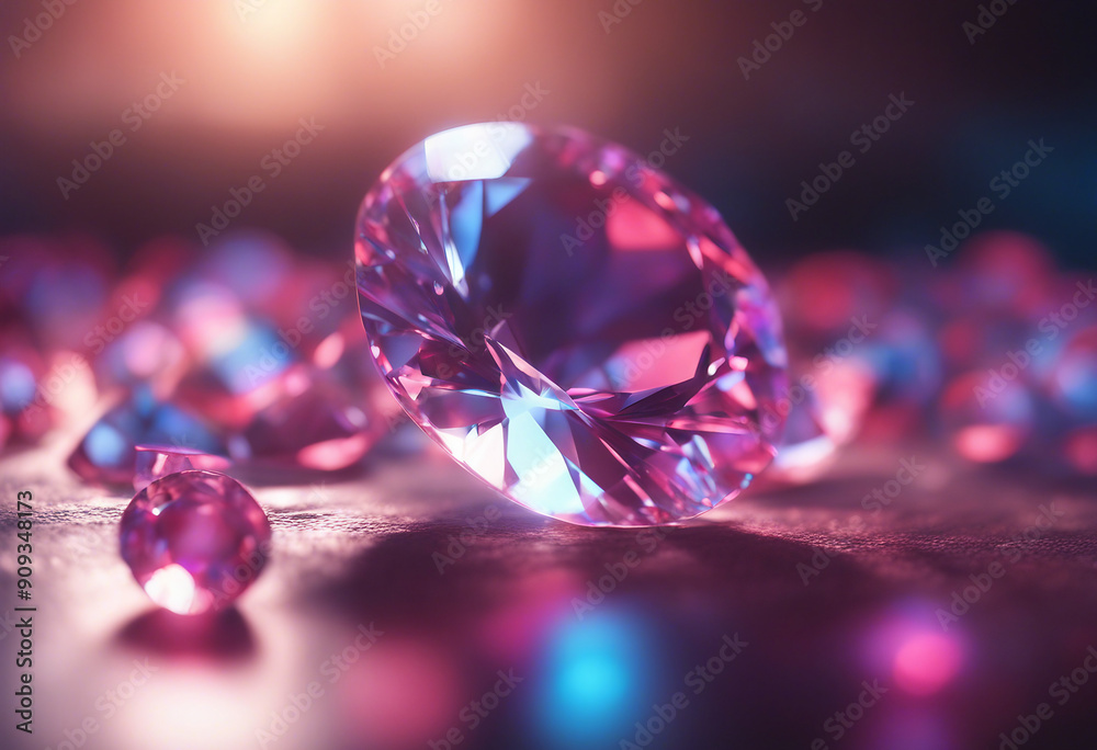 Sparkling light round brilliant cut diamond and glowing lens flares 3D rendering red pink purple and Sparkling light round brilliant cut diamond and glowing lens flares 3D rendering red pink purple and