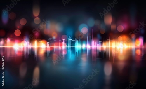 Colorful Sound Waves Against a Blurred Night City Background