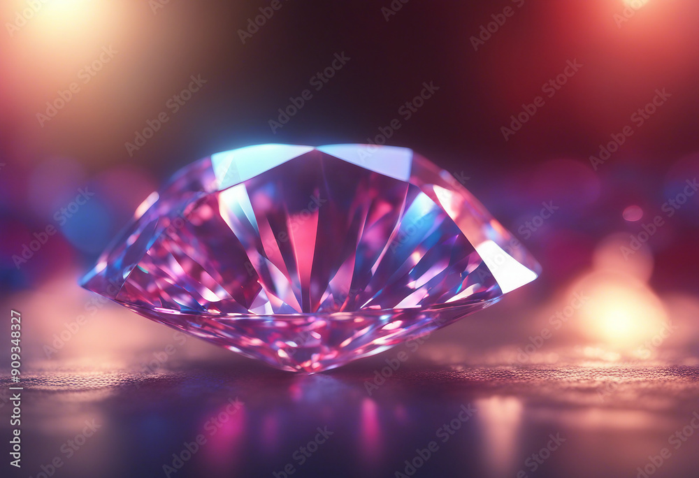 Sparkling light round brilliant cut diamond and glowing lens flares 3D rendering red pink purple and Sparkling light round brilliant cut diamond and glowing lens flares 3D rendering red pink purple and