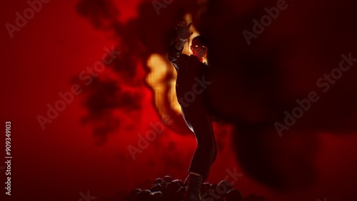 Pyromaniac, guy sets fire to everything with a wave of his hand, 3D concept