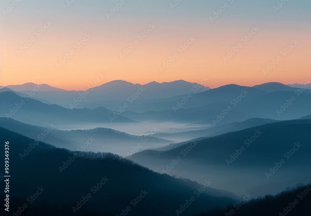 Serene Mountain Range at Dawn With Soft Mist and Gentle Hues Serene Mountain Range at Dawn With Soft Mist and Gentle Hues