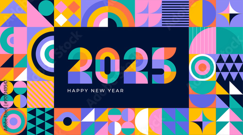 Happy New Year 2025. Geometrical modern style design, concept illustration, banner, poster and background