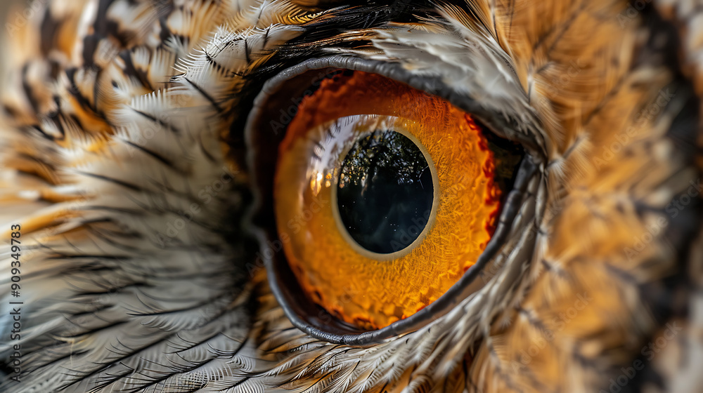 a close-up photograph of an owl’s face, highlighting its striking eye. The owl’s eye has a bright orange iris with a sharply focused pupil a close-up photograph of an owl’s face, highlighting its striking eye. The owl’s eye has a bright orange iris with a sharply focused pupil