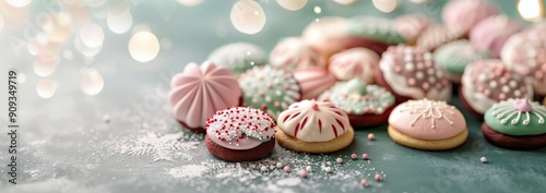 Festive Holiday Cookies Decorated With Icing and Surrounded by Ornaments and ...