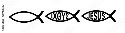 Jesus fish symbol with Greek acronym for Jesus Christ, God's Son, Savior. .