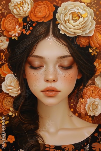 Dreamy Portrait of a Woman in a Floral Crown