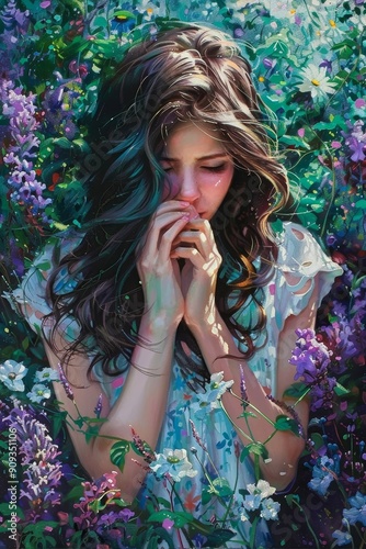 A Woman Surrounded by Flowers
