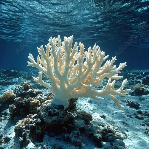 A coral reef bleached and dying, representing the consequences of ocean acidification and climate change photo