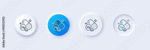Magnesium mineral line icon. Neumorphic, Blue gradient, 3d pin buttons. Chemical element Mg sign. Capsule or pill symbol. Line icons. Neumorphic buttons with outline signs. Vector