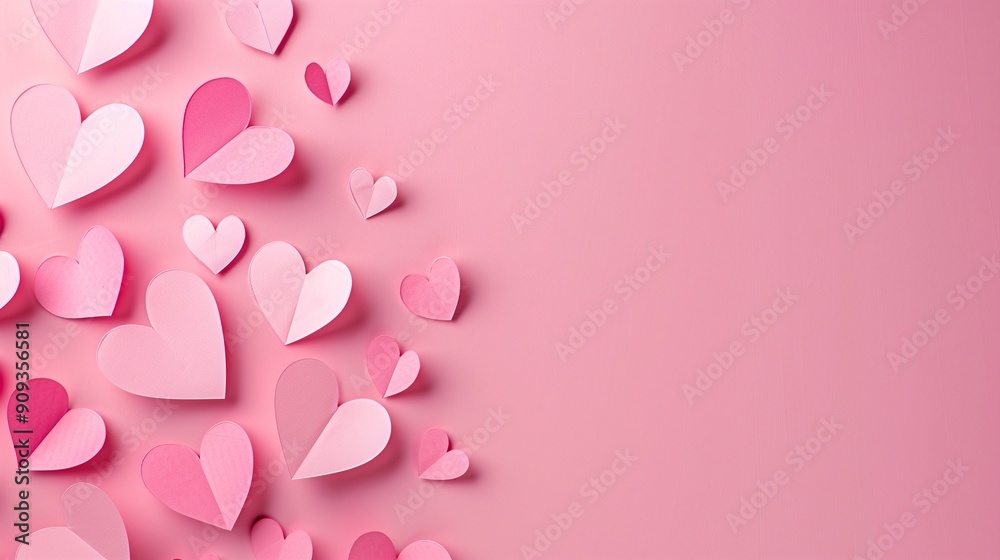 Pink cute hearts made of paper isolated on bright pink background flat lay composition. romantic paper-cut heart pattern valentines day concept minimalist backdrop. love wallpaper pastel colors. Pink cute hearts made of paper isolated on bright pink background flat lay composition. romantic paper-cut heart pattern valentines day concept minimalist backdrop. love wallpaper pastel colors.