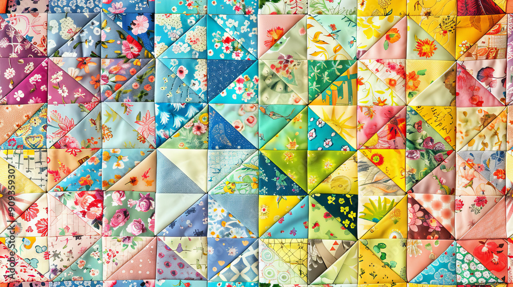 Seamless Quilted Patchwork Pattern with Floral and Solid Squares Seamless Quilted Patchwork Pattern with Floral and Solid Squares