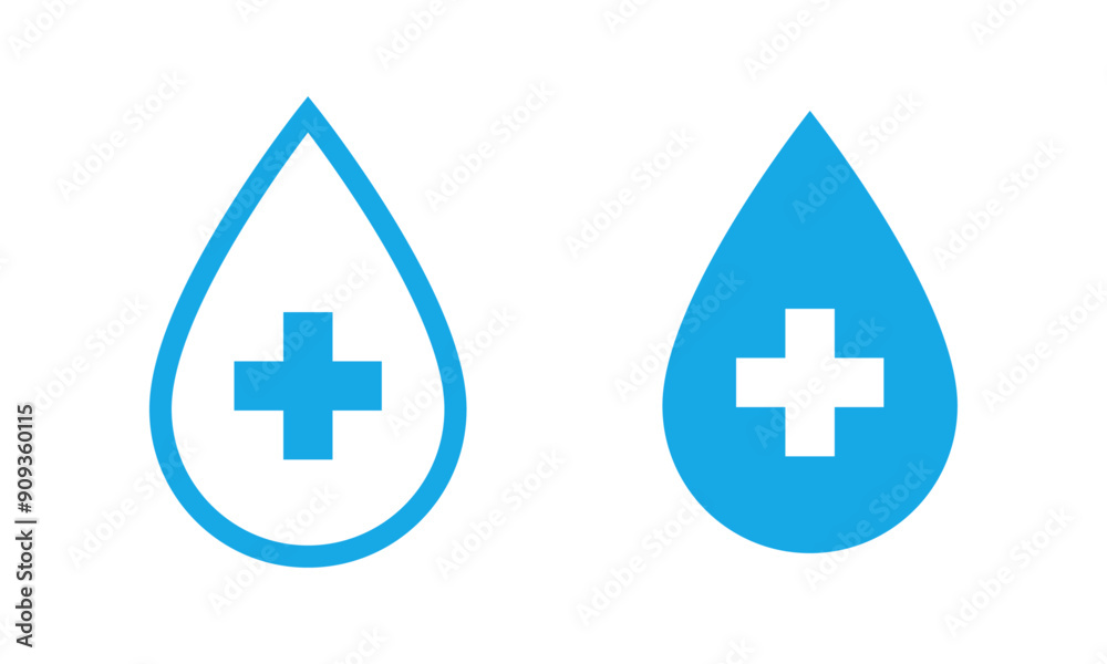 Water drop with medical cross icon set