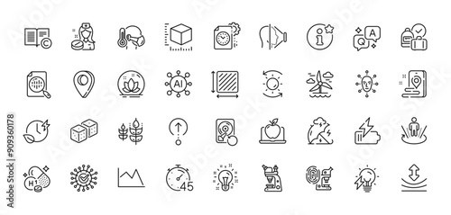 Gluten free, Coronavirus and Package size line icons pack. AI, Question and Answer, Map pin icons. Resilience, Sick man, Sun protection web icon. Microscope, Square area, Place pictogram. Vector